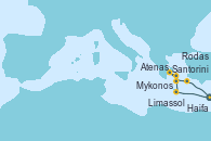 Visitando Haifa (Israel), Limassol (Chipre), Santorini (Grecia), Mykonos (Grecia), Atenas (Grecia), Rodas (Grecia), Haifa (Israel)