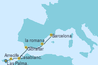 Visitando Las Palmas de Gran Canaria (España), Arrecife (Lanzarote/España), Casablanca (Marruecos), Casablanca (Marruecos), Gibraltar (Inglaterra), ORAN, Barcelona