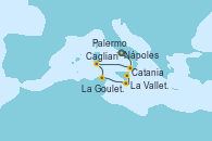 Visitando Nápoles (Italia), Palermo (Italia), Cagliari (Cerdeña), La Goulette (Tunez), La Valletta (Malta), Catania (Sicilia)