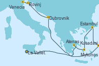 Visitando La Valletta (Malta), Kusadasi (Efeso/Turquía), Estambul (Turquía), Estambul (Turquía), Mykonos (Grecia), Atenas (Grecia), Dubrovnik (Croacia), Rovinj (Croacia), Venecia (Italia)