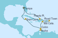 Visitando Tampa (Florida), Puerto Plata, Republica Dominicana, Road Town (Isla Tórtola/Islas Vírgenes), Isla Catalina (República Dominicana), Aruba (Antillas), Colón, Gran Caimán (Islas Caimán), Tampa (Florida)