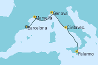 Visitando Barcelona, Marsella (Francia), Génova (Italia), Civitavecchia (Roma), Palermo (Italia)