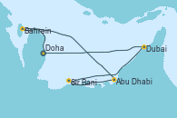 Visitando Doha (Catar), Bahrein (Emiratos Árabes Unidos), Abu Dhabi (Emiratos Árabes Unidos), Sir Bani Yas Is (Emiratos Árabes Unidos), Dubai, Dubai, Doha (Catar)