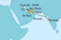 Visitando Abu Dhabi (Emiratos Árabes Unidos), Doha (Catar), Sir Bani Yas Is (Emiratos Árabes Unidos), Dubai, Jasab (Omán), Muscat (Omán), Fujairah (Emiratos Árabes), Bombay (India), Bombay (India)