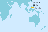 Visitando Keelung (Taiwán), Ishigaki (Japón), Naha (Japón), Naha (Japón), Islas Miyako (Japón), Keelung (Taiwán)