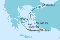 Visitando Estambul (Turquía), Estambul (Turquía), Mykonos (Grecia), Mykonos (Grecia), Kusadasi (Efeso/Turquía), Rodas (Grecia), Santorini (Grecia), Atenas (Grecia), Estambul (Turquía)
