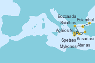 Visitando Atenas (Grecia), Spetses (Grecia), Aghios Nikolaos (Grecia), Kusadasi (Efeso/Turquía), Mykonos (Grecia), Scíathos (Grecia), Bozcaada (Turquía), Estambul (Turquía)