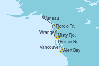 Visitando Juneau (Alaska), Fiordo Tracy Arm (Alaska), Wrangell (Alaska), Misty Fjords (CRUCERO), Prince Rupert (Canadá), Alert Bay (Canada), Vancouver (Canadá)
