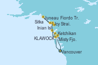 Visitando Vancouver (Canadá), Ketchikan (Alaska), Sitka (Alaska), Icy Strait Point (Alaska), Inian Islands (Alaska/Usa), Juneau (Alaska), Fiordo Tracy Arm (Alaska), KLAWOCK, Misty Fjords (CRUCERO), Vancouver (Canadá)