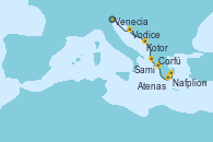 Visitando Venecia (Italia), Vodice (Croacia), Kotor (Montenegro), Corfú (Grecia), Sami (Cefalonia/Grecia), Nafplion (Grecia), Atenas (Grecia)