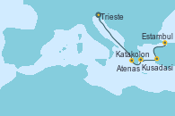 Visitando Trieste (Italia), Katakolon (Olimpia/Grecia), Atenas (Grecia), Kusadasi (Efeso/Turquía), Estambul (Turquía)
