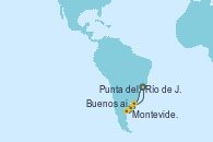Visitando Río de Janeiro (Brasil), Buenos aires, Montevideo (Uruguay), Punta del Este (Uruguay), Río de Janeiro (Brasil)