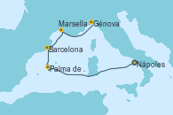 Visitando Nápoles (Italia), Palma de Mallorca (España), Barcelona, Marsella (Francia), Génova (Italia)