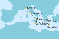 Visitando Atenas (Grecia), Heraklion (Creta), La Valletta (Malta), Palermo (Italia), Civitavecchia (Roma), Savona (Italia)