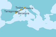Visitando Barcelona, Toulon (Francia), Savona (Italia), Tarragona (España)