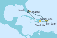 Visitando Puerto Cañaveral (Florida), Great Stirrup Cay (Bahamas), San Juan (Puerto Rico), Charlotte Amalie (St. Thomas), Amber Cove (República Dominicana), Puerto Cañaveral (Florida)