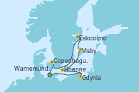 Visitando Warnemunde (Alemania), Gdynia (Polonia), Roenne (Dinamarca), Visby (Suecia), Estocolmo (Suecia), Copenhague (Dinamarca), Warnemunde (Alemania)