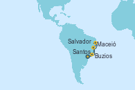 Visitando Santos (Brasil), Buzios (Brasil), Salvador de Bahía (Brasil), Maceió (Brasil), Santos (Brasil)