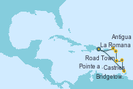 Visitando La Romana (República Dominicana), Castries (Santa Lucía/Caribe), Bridgetown (Barbados), Pointe a Pitre (Guadalupe), Antigua (Antillas), Road Town (Isla Tórtola/Islas Vírgenes), La Romana (República Dominicana)