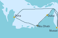 Visitando Abu Dhabi (Emiratos Árabes Unidos), Dubai, Dubai, Dubai, Muscat (Omán), Doha (Catar), Abu Dhabi (Emiratos Árabes Unidos)