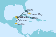 Visitando Miami (Florida/EEUU), Ocean Cay MSC Marine Reserve (Bahamas), Ocean Cay MSC Marine Reserve (Bahamas), Nassau (Bahamas), Miami (Florida/EEUU), Cozumel (México), Costa Maya (México), Roatán (Honduras), Ocean Cay MSC Marine Reserve (Bahamas), Miami (Florida/EEUU)
