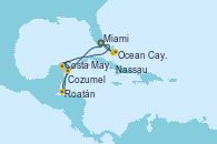 Visitando Miami (Florida/EEUU), Ocean Cay MSC Marine Reserve (Bahamas), Ocean Cay MSC Marine Reserve (Bahamas), Nassau (Bahamas), Miami (Florida/EEUU), Cozumel (México), Roatán (Honduras), Costa Maya (México), Ocean Cay MSC Marine Reserve (Bahamas), Miami (Florida/EEUU)