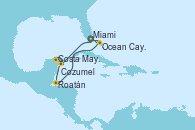 Visitando Miami (Florida/EEUU), Cozumel (México), Costa Maya (México), Roatán (Honduras), Ocean Cay MSC Marine Reserve (Bahamas), Miami (Florida/EEUU), Ocean Cay MSC Marine Reserve (Bahamas), Miami (Florida/EEUU)