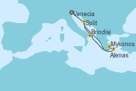 Visitando Venecia (Italia), Brindisi (Italia), Mykonos (Grecia), Atenas (Grecia), Split (Croacia)