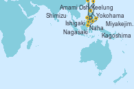 Visitando Yokohama (Japón), Amami Oshima (Japón), Naha (Japón), Miyakejima (Japón), Keelung (Taiwán), Keelung (Taiwán), Ishigaki (Japón), Nagasaki (Japón), Kagoshima (Japón), Shimizu (Japón), Yokohama (Japón)
