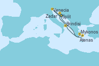 Visitando Split (Croacia), Venecia (Italia), Brindisi (Italia), Mykonos (Grecia), Atenas (Grecia), Zadar (Croacia)