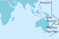 Visitando Sydney (Australia), Nouméa (Nueva Caledonia), Suva (Fiyi), Pago Pago (Samoa), Kauai (Hawai), Honolulu (Hawai)