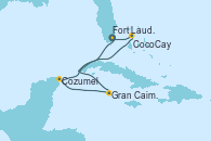 Visitando Fort Lauderdale (Florida/EEUU), Gran Caimán (Islas Caimán), Cozumel (México), CocoCay (Bahamas), Fort Lauderdale (Florida/EEUU)