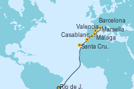 Visitando Río de Janeiro (Brasil), Santa Cruz de Tenerife (España), Casablanca (Marruecos), Málaga, Valencia, Barcelona, Marsella (Francia)