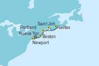 Visitando Nueva York (Estados Unidos), Newport (Rhode Island), Boston (Massachusetts), Portland (Maine/Estados Unidos), Saint John (New Brunswick/Canadá), Halifax (Canadá), Nueva York (Estados Unidos)
