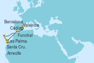 Visitando Valencia, Arrecife (Lanzarote/España), Las Palmas de Gran Canaria (España), Santa Cruz de Tenerife (España), Funchal (Madeira), Cádiz (España), Barcelona