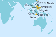 Visitando Manila (Filipinas), Boracay (Filipinas), Coron (Filipinas), Kaoshiung (Taiwan), Ishigaki (Japón), Naha (Japón), Miyakejima (Japón), Hualien (Taiwan), Keelung (Taiwán)