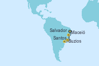 Visitando Maceió (Brasil), Santos (Brasil), Buzios (Brasil), Salvador de Bahía (Brasil), Maceió (Brasil)