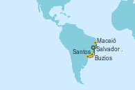 Visitando Salvador de Bahía (Brasil), Maceió (Brasil), Santos (Brasil), Buzios (Brasil), Salvador de Bahía (Brasil)
