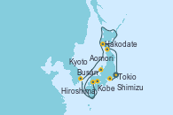 Visitando Tokio (Japón), Shimizu (Japón), Kobe (Japón), Kobe (Japón), Kyoto (Japón), Hiroshima (Japón), Busán (Corea del Sur), Hakodate (Japón), Aomori (Japón), Tokio (Japón)