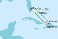 Visitando Miami (Florida/EEUU), CocoCay (Bahamas), Nassau (Bahamas), Labadee (Haiti), Puerto Plata, Republica Dominicana, Miami (Florida/EEUU)