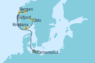 Visitando Warnemunde (Alemania), Bergen (Noruega), Eidfjord (Hardangerfjord/Noruega), Kristiansand (Noruega), Oslo (Noruega)