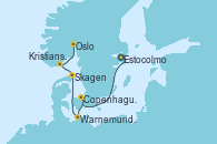 Visitando Estocolmo (Suecia), Copenhague (Dinamarca), Warnemunde (Alemania), Skagen (Dinamarca), Ulvik (Noruega), Kristiansand (Noruega), Oslo (Noruega)