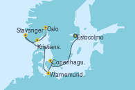 Visitando Estocolmo (Suecia), Copenhague (Dinamarca), Warnemunde (Alemania), Stavanger (Noruega), Ulvik (Noruega), Kristiansand (Noruega), Oslo (Noruega)