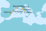 Visitando Génova (Italia), Livorno, Pisa y Florencia (Italia), Civitavecchia (Roma), Marsella (Francia), Tarragona (España), Valencia