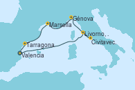 Visitando Valencia,Navegación,Livorno, Pisa y Florencia (Italia),Civitavecchia (Roma),Génova (Italia),Marsella (Francia),Tarragona (España),Valencia