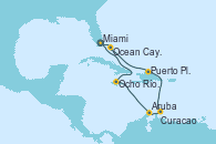 Visitando Miami (Florida/EEUU), Ocho Ríos (Jamaica), Aruba (Antillas), Curacao (Antillas), Puerto Plata, Republica Dominicana, Ocean Cay MSC Marine Reserve (Bahamas), Miami (Florida/EEUU)