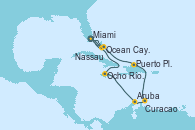 Visitando Miami (Florida/EEUU), Ocean Cay MSC Marine Reserve (Bahamas), Nassau (Bahamas), Miami (Florida/EEUU), Ocho Ríos (Jamaica), Aruba (Antillas), Curacao (Antillas), Puerto Plata, Republica Dominicana, Ocean Cay MSC Marine Reserve (Bahamas), Miami (Florida/EEUU)