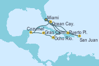 Visitando Miami (Florida/EEUU), Ocho Ríos (Jamaica), Gran Caimán (Islas Caimán), Cozumel (México), Ocean Cay MSC Marine Reserve (Bahamas), Miami (Florida/EEUU), Puerto Plata, Republica Dominicana, San Juan (Puerto Rico), Ocean Cay MSC Marine Reserve (Bahamas), Miami (Florida/EEUU)