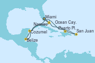 Visitando Miami (Florida/EEUU), Belize (Caribe), Cozumel (México), Nassau (Bahamas), Ocean Cay MSC Marine Reserve (Bahamas), Miami (Florida/EEUU), Ocean Cay MSC Marine Reserve (Bahamas), Puerto Plata, Republica Dominicana, San Juan (Puerto Rico), Nassau (Bahamas), Miami (Florida/EEUU)