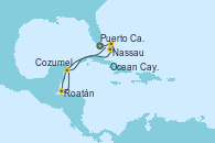Visitando Puerto Cañaveral (Florida), Nassau (Bahamas), Ocean Cay MSC Marine Reserve (Bahamas), Roatán (Honduras), Cozumel (México), Puerto Cañaveral (Florida)